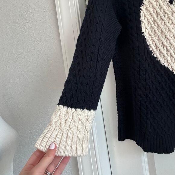 Chinti & Parker Navy Cream Heart Sz S Merino Wool Cable Knit Sweater Minimalist - Picture 6 of 11
